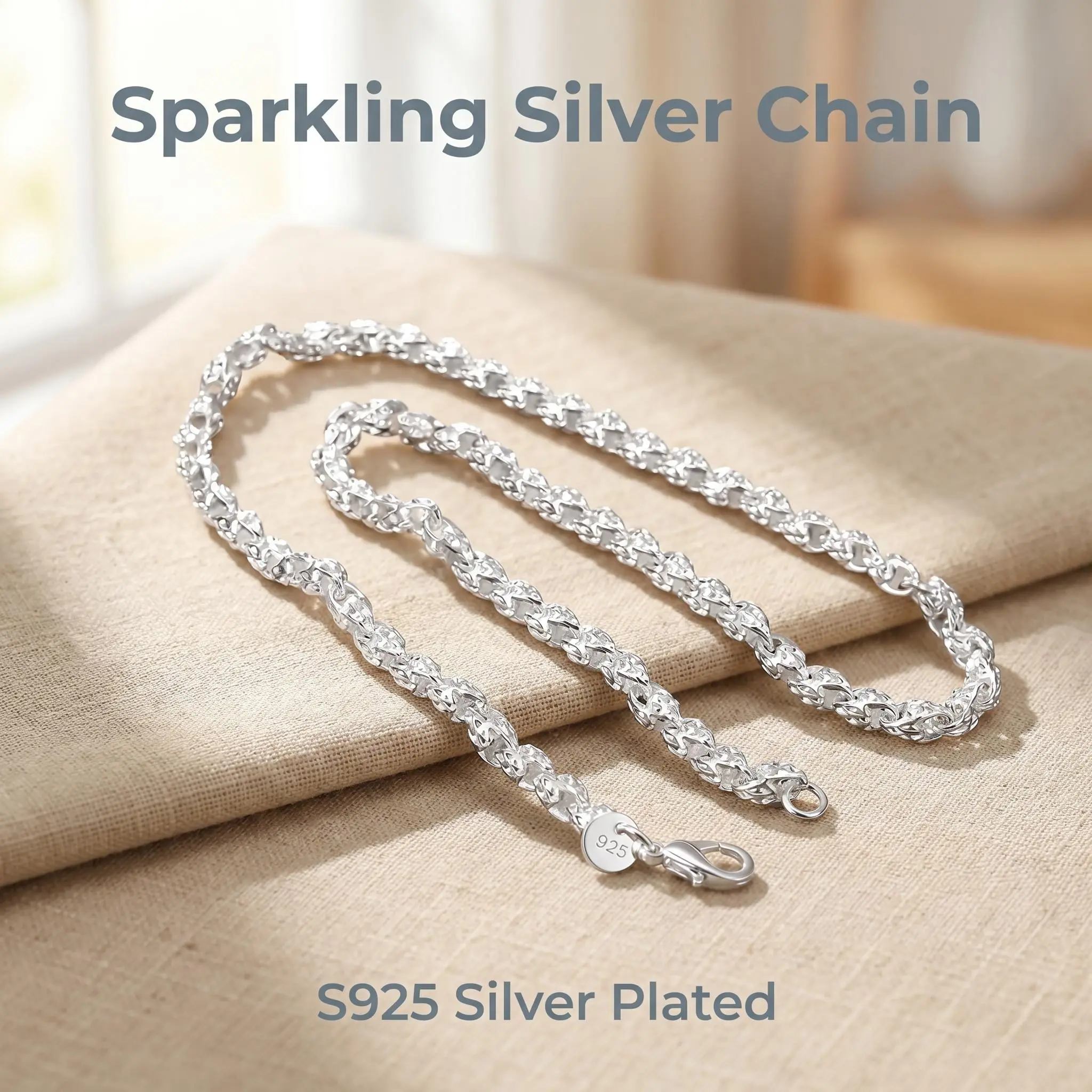 Twisted Rope Chain Necklace, Classic Diamond-Cut Design - Hypoallergenic Men's Jewelry and Necklaces for Women, 19.69/23.62 in, Classic Design, Jewelry For Women, 19.69Inch+23.62Inch, Daily, Lobster Clasp, Everyday Wear