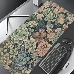 Vintage Succulent Plant Large Gaming Mouse Pad,Aesthetic Desktop Drotection Pad,Washable Rubber Pad Non-Slip Lock Edge Multi-Size Mouse Pad Suitable For Home Office,Good Gift for Family and friends,Desktop Accessory, Office Desktop Accessories
