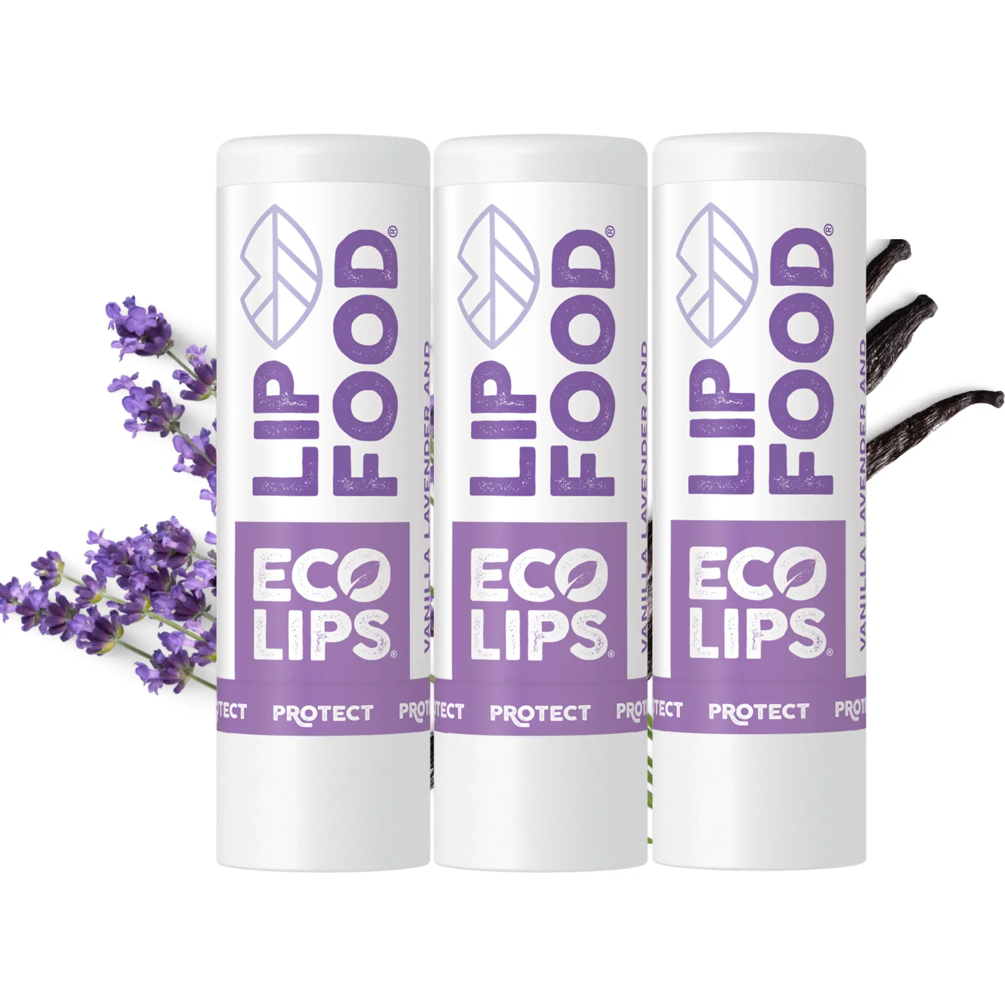 ECO LIPS, INC. Lip Food® Protect Organic Lip Balm 3 Pack USDA Organic Fair Trade Certified Lavender Vanilla Flavor with Pumpkin Seed Oil & Vanilla Essential Oil