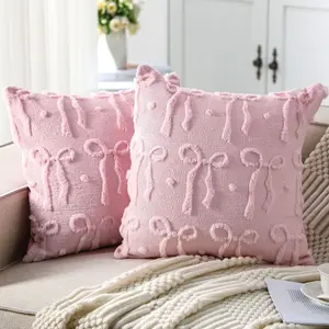Pink bow pillowcase, cute decorative pillowcase, does not include insert, headboard cushion, office backrest cushion cover