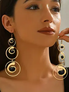 Women's Fashion Dangle Earrings, Modern Middle Eastern Art Style, Geometric Hollow Round Design, Perfect for Parties & Gifts, Fashionable Earrings
