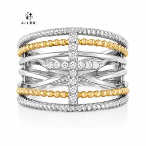 JJ CHIC Circle of Blessings Two-Tone Cross Statement Ring for Women, Multi-Band Elegant Fashion Ring