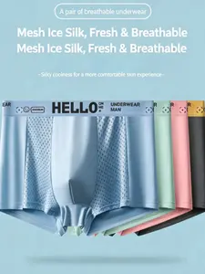 Men's 4-Piece Summer Ice Silk Breathable Mesh Boxer Briefs, Comfortable Lightweight Underwear, Ultimate Softness for All Seasons