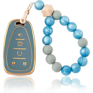 for Chevy Key fob Cover with Keychain, TPU Protective Fob Case Fit for Chevrolet Malibu Camaro Traverse Equinox Cruze Sonic Volt Spark Smart Car Key Accessories (ld Blue)