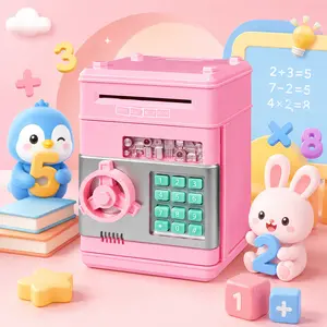 Pink Mini ATM Electronic Piggy Bank for Kids with Password Lock Auto Bill Slot Coin Cash Storage Savings Bank Toy for Boys Girls Ages 3-12 Birthday Christmas Gift