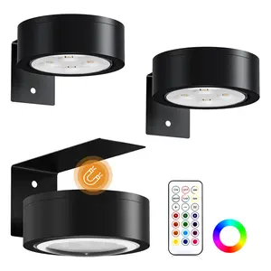 Wall Light Round RGB Lamp 3-Pack Wireless Picture Lights with 12 Color Modes Remote Control for Home Gallery Art Display(Battery Not included)