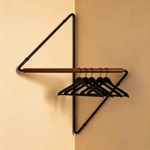Large Metal & Wood Wall-Mounted 90-Degree Corner Coat Rack - Space-Saving Floating Hanger with Corner Shelf for Entryway, Bedroom