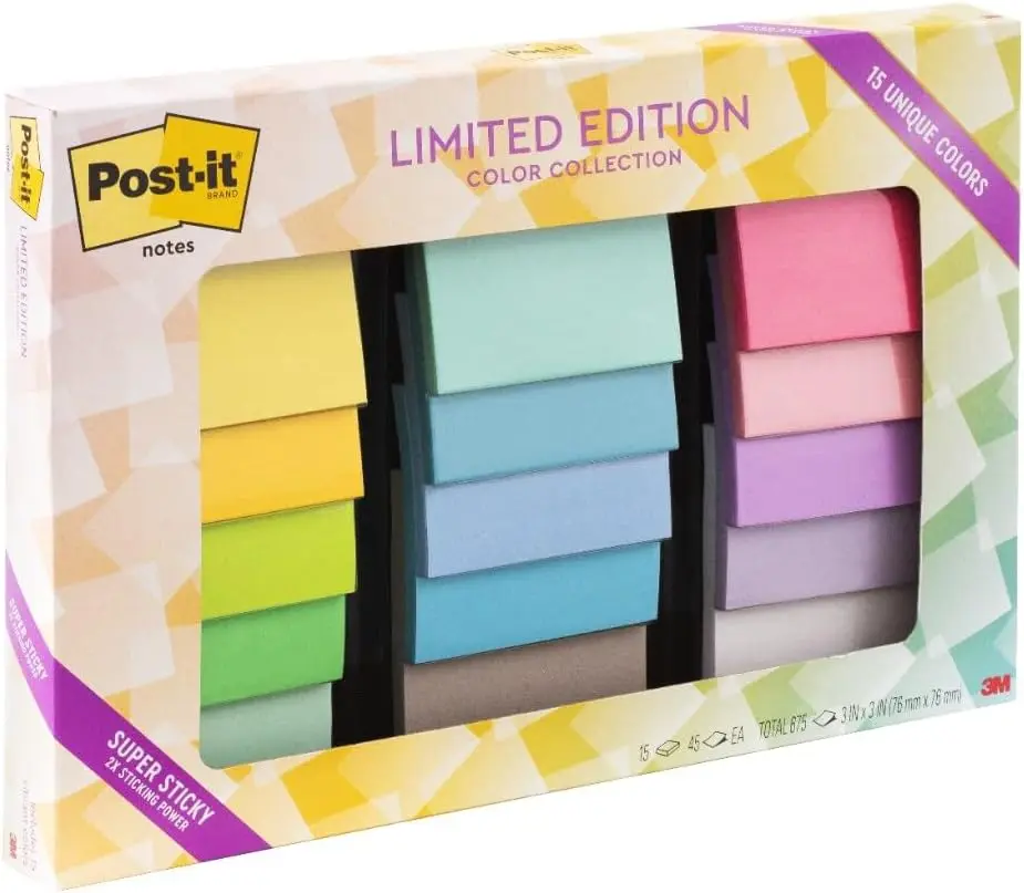 Post-it Super Sticky Notes, 3 x 3 in, Assorted Brights, 15 Pads | School Supplies and Oﬃce Supplies, 2X the Sticking Power
