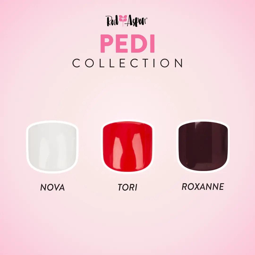 Red Aspen Pedi Press On Nails Collection Salon-Quality Damage-Free 2-Week Wear Pedi Dashes