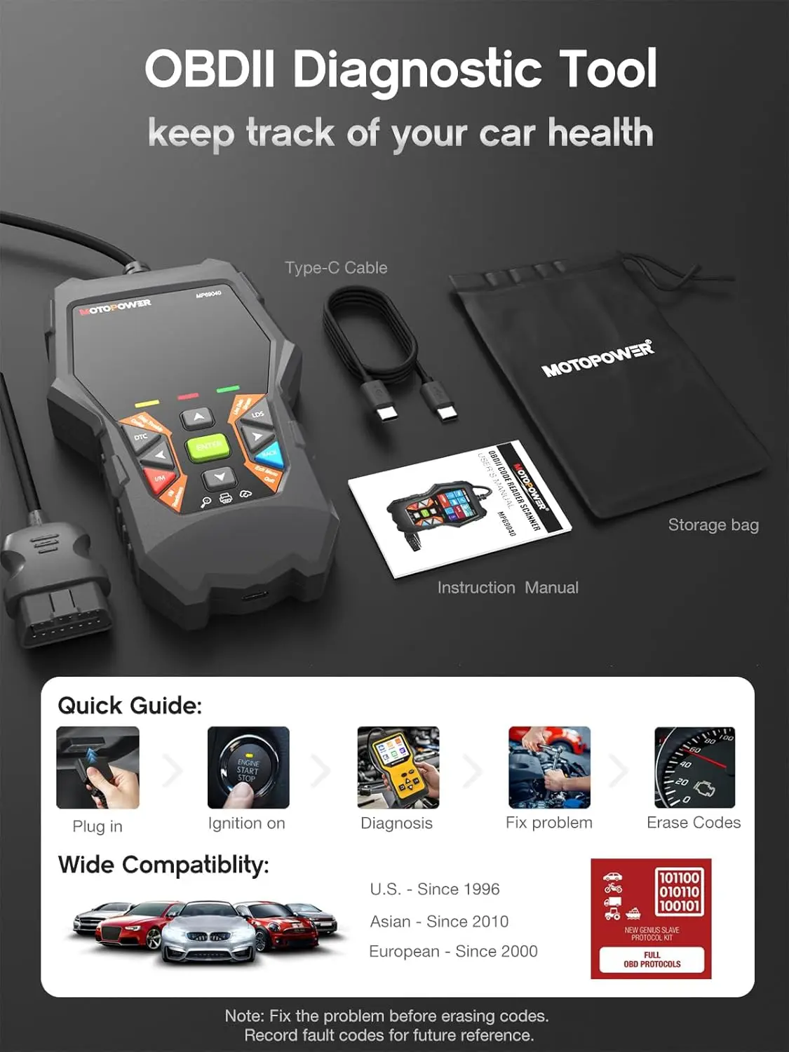 サーボ マッチモア expert pi-3402 MOTOPOWER MP69040 OBD2 Scan Code Reader – Universal Car Engine