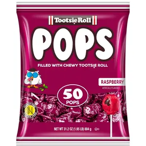 Tootsie Pops Single Flavor Bag - Raspberry Flavored Lollipops with Chocolatey Center - Individually Wrapped Hard Candy - Purple Candy - Peanut Free, Gluten Free, 50 Count (Pack of 1)