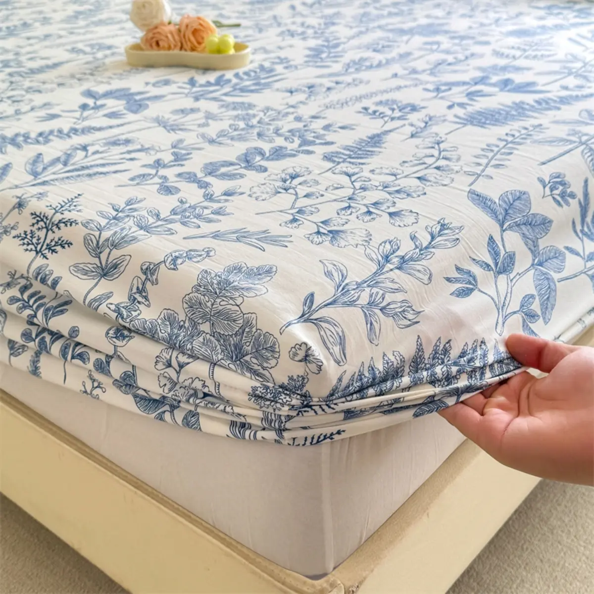 Floral Print Fitted Sheet, Soft Breathable Sheet, Soft Comfortable Bedding Sheet, Decor Bedding Supplies for Home Bedroom Hotel Dormitory, Floral Bed Sheets