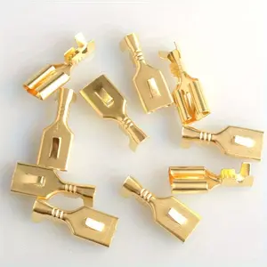 100pcs Brass Gilded 6.3MM/0.25in Female Spade Crimp Terminal Brass Wire Connector