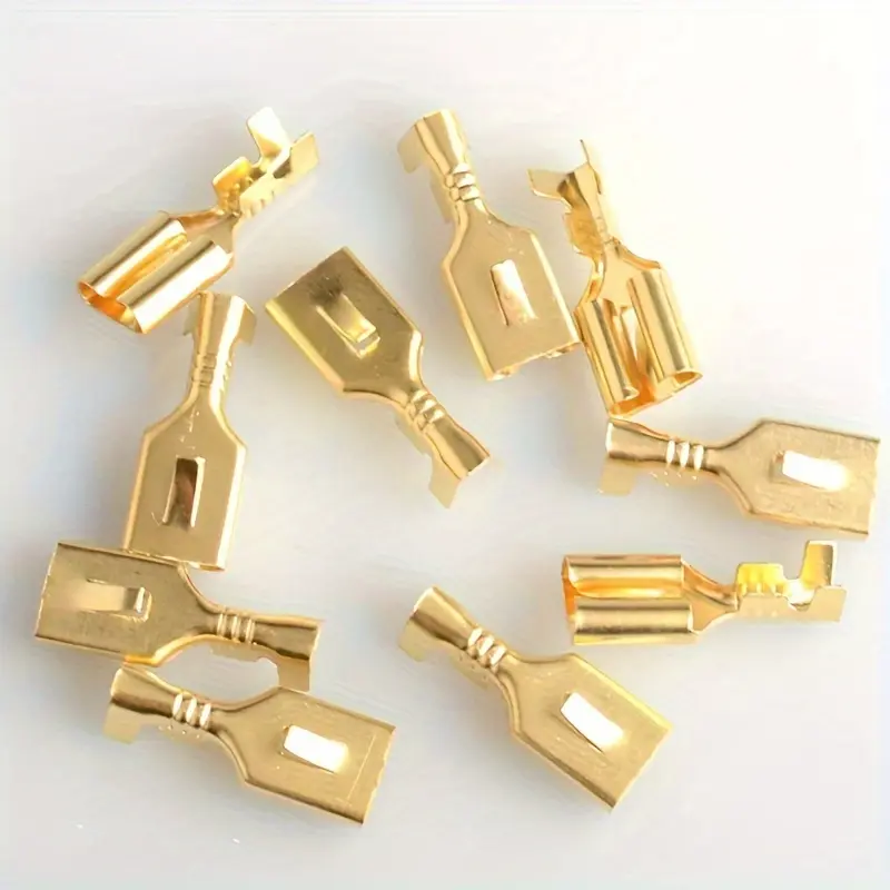 100pcs Brass Gilded 6.3MM/0.25in Female Spade Crimp Terminal Brass Wire Connector Wire Terminal Connectors