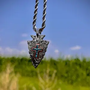 Arrowhead Pendent with Turquoise Inlaid Cross men’s women jewelry