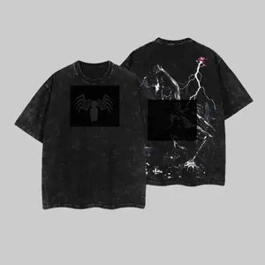 Symbiote Spidey V5 Double Printed Oversize Lightweight Acid Washed Tee TV Show Graphic Top Cotton Gift T-Shirt For Comic Lover, Gift T-Shirt For Movie Lover