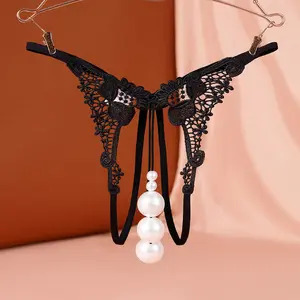 Plus Size Sexy T-Back Big Pearl Massage Sexy Transparent Womenswear Lingerie Panties Basic