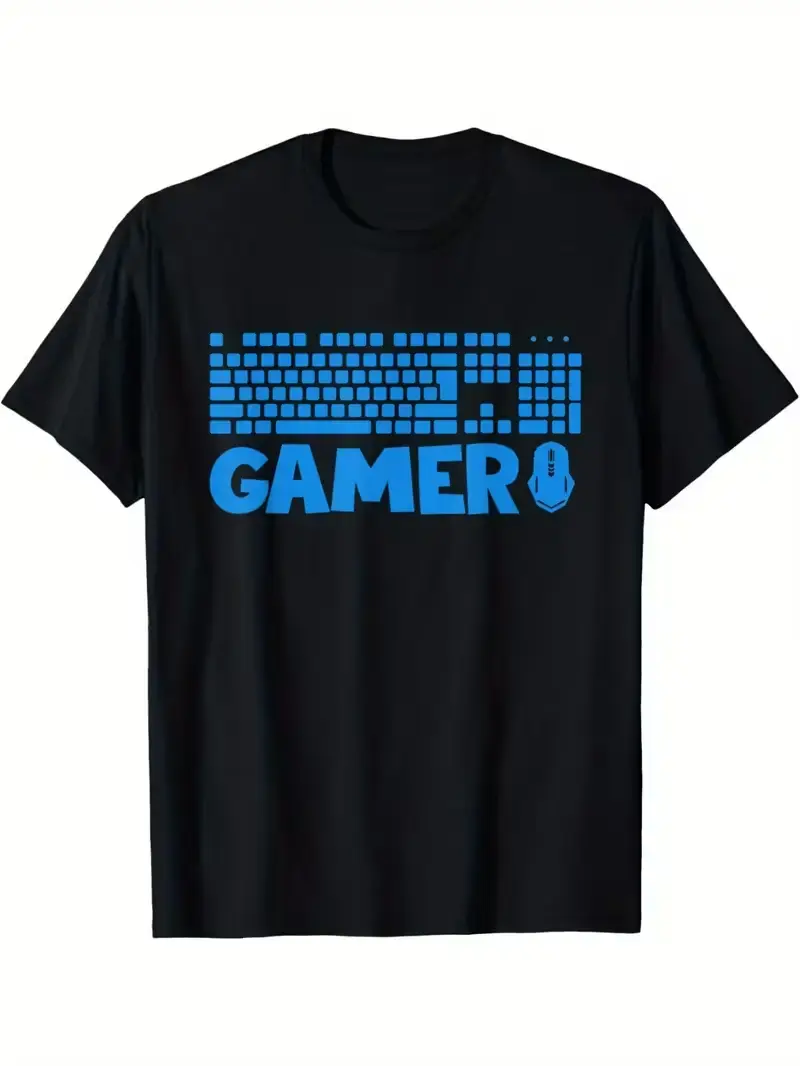 Gamer Code Binary Black Crew Neck Relaxed Short Sleeve Blouse, Full Binary Code Block Bold GAMER Accent Font Chest Print For Video Game Coding Gaming Hobbyists Neutral Casual Top