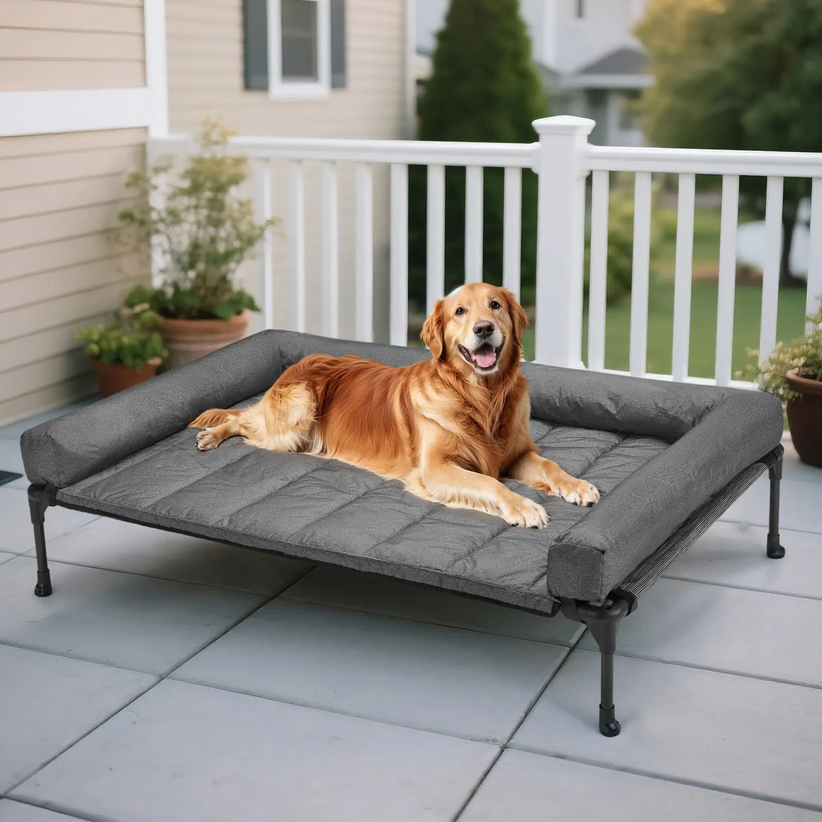 #SummerVibes #petlovers Veehoo Orthopedic Elevated Pet Bed – Joint Support & Anxiety Relief Calming Dog Couch with Soft Bolster Cushion | Healthy Deep Sleep, Breathable Mesh & Washable Cover