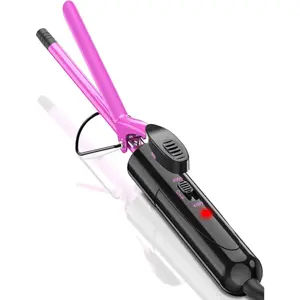 3/8 Inch Ceramic Small Curling Iron for Short Hair, Dual Voltage Hair Curler with 450°F/430°F Dual Heat Settings for Tight Curls, Pink