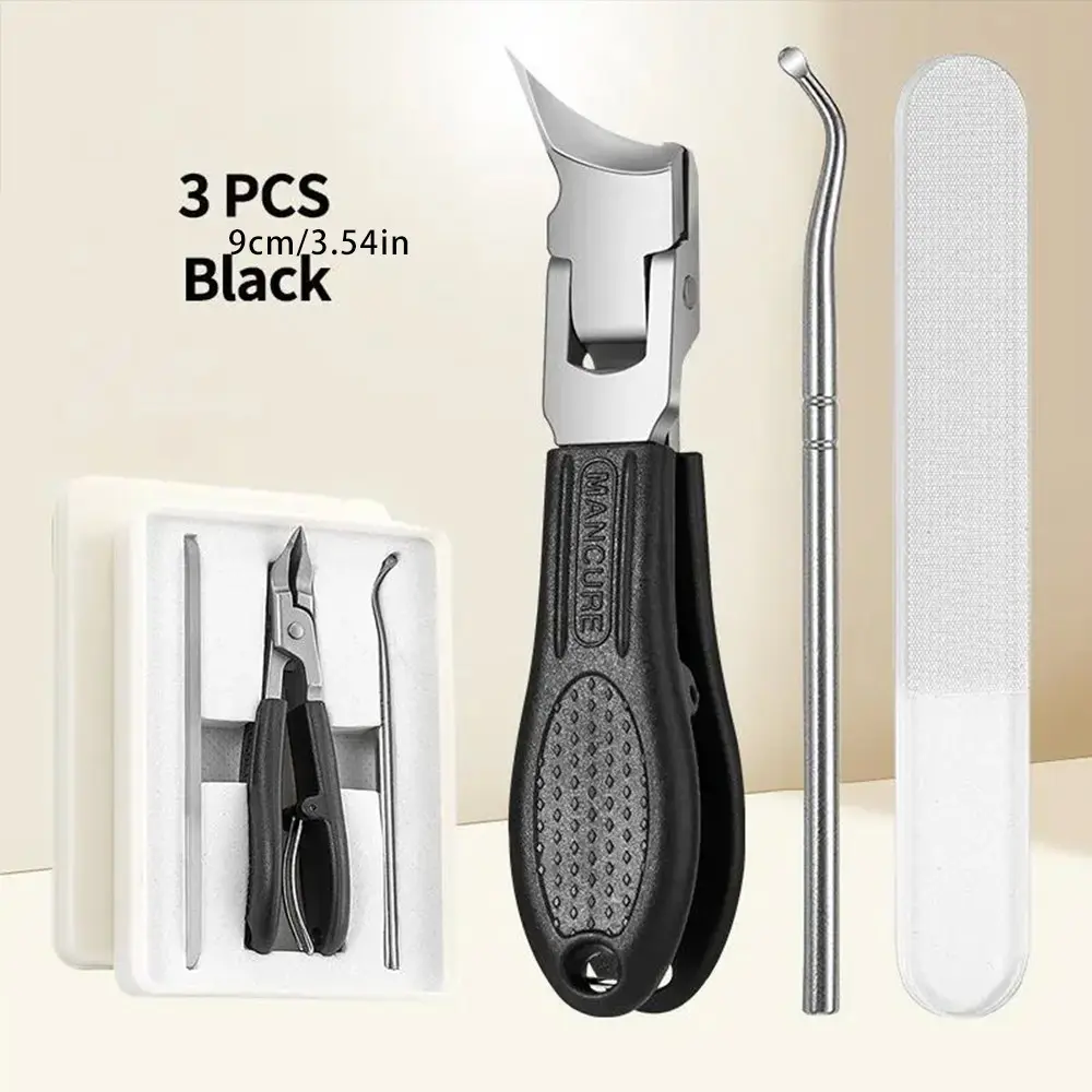 Eagle Beak Beveled Nail Clippers, Nail Nippers, Stainless Steel Wide Jaw Opening, Anti-Splash Design, 3-Piece Set, Long Handle, for Men & Women, Nail Trimming, Nail Care Tool