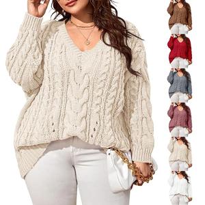 【2XL-5XL】imily bela curve 2025 Plus Size Sweaters for Women V Neck Long Sleeve Cable Knit Sweaters Casual Fall Sweaters Soft Jumper Tops
