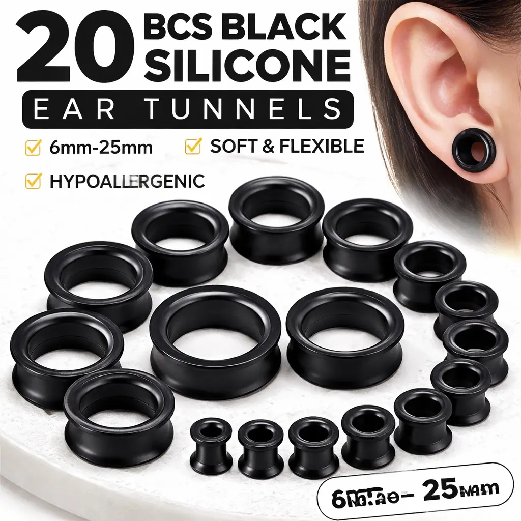20 Pack Silicone Ear Stretching Body Jewelry Set - 2g-1in Casual Everyday Tunnels & Plugs, Flexible Hypoallergenic Gauges for Piercing, Comfortable All Day Mid-Year Deals