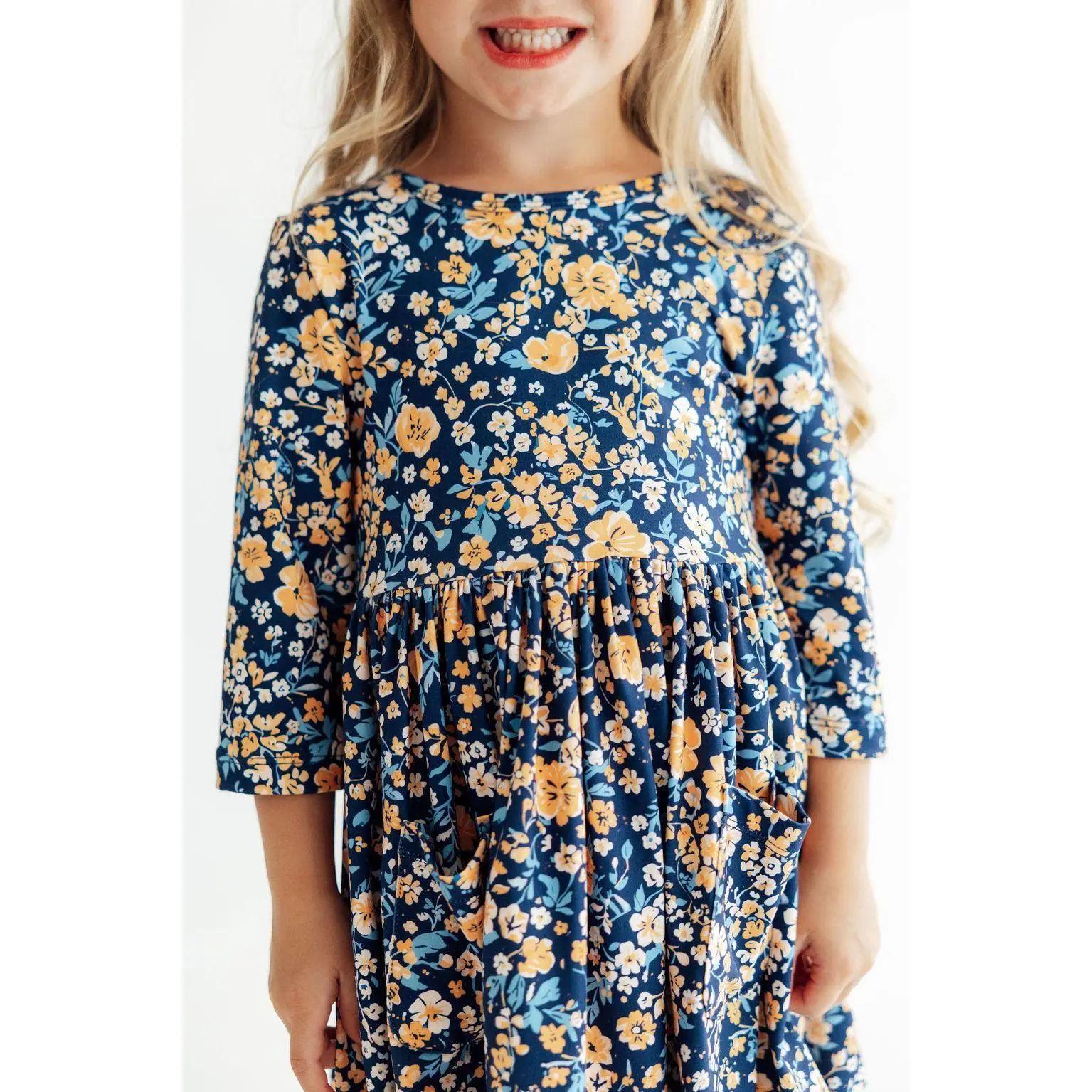Marigold Moon 3/4 Sleeve Pocket Twirl Dress