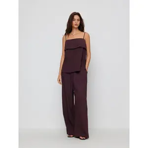 Cider Square Neck Oversized Cami Top & Mid Rise Wide Leg Trousers Set
