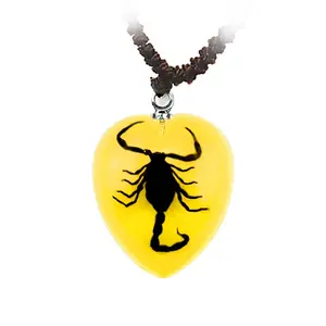 Real Black Emperor Scorpion Necklace Heart Shaped Amber Resin Real Nature Gift