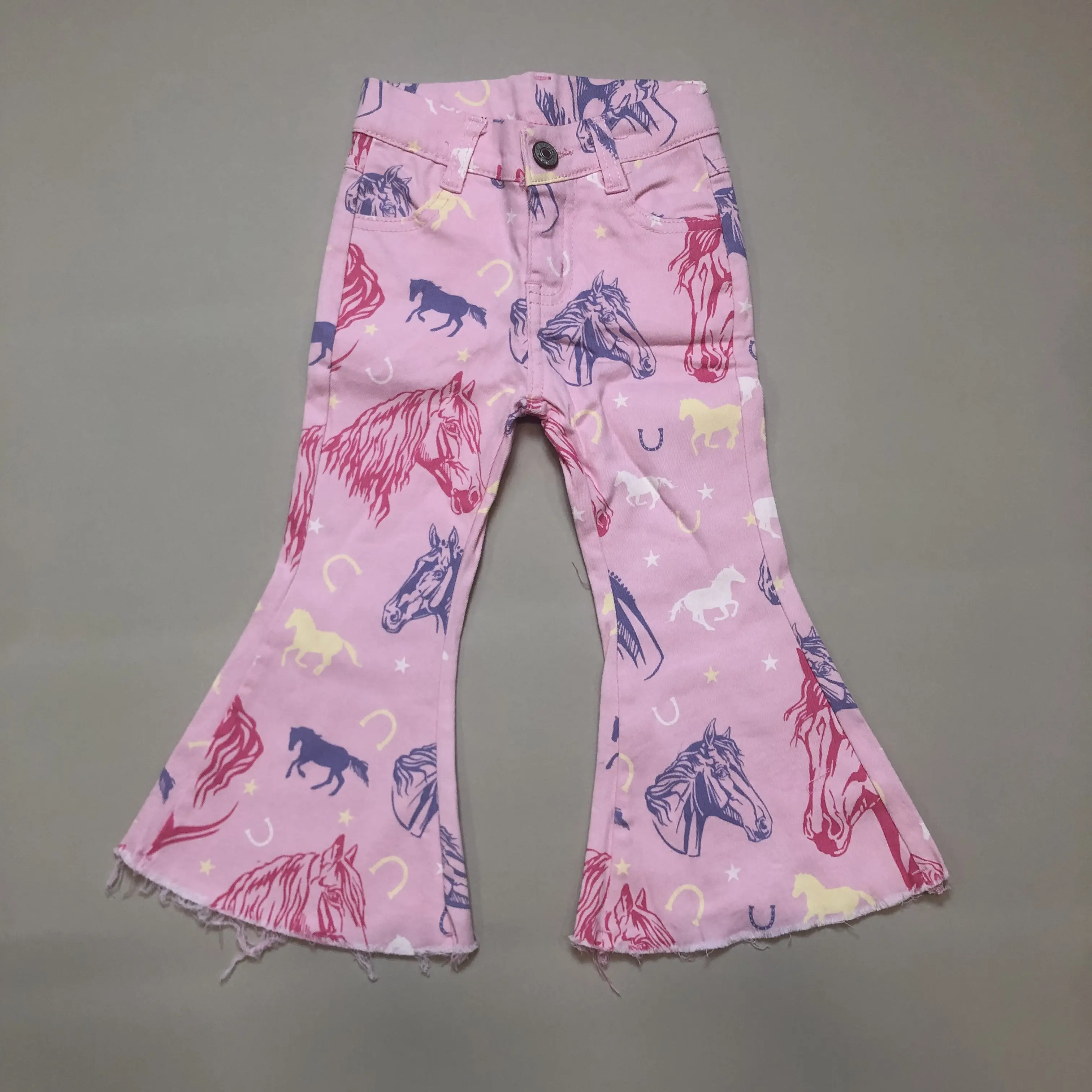 Girl Bell Bottom Jeans purple Horse girl denim pant toddler jeans Western Clothes