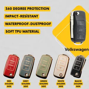 VOLKSWAGEN 3-Button Key Fob Cover for Beetle, CC, EOS, Golf, GTI, Jetta, Passat, Tiguan - Tpu Remote Case