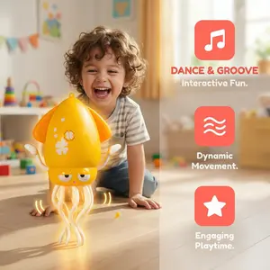 Dancing Electric Octopus, Automatic Jumping Squid – Funny Prank Toy, LED Electronic Dancing Octopus Toy in Pink, Yellow, Green – Fun Indoor Entertainment Gift with Marine Life Theme, Includes Fishing Rod, Perfect for Daily Play/Birthday robotop travel