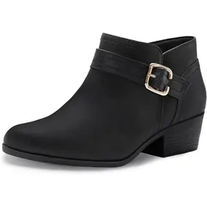 Women's Chunky Low Heel Ankle Boots Classic Pointed Toe Side Zipper Booties