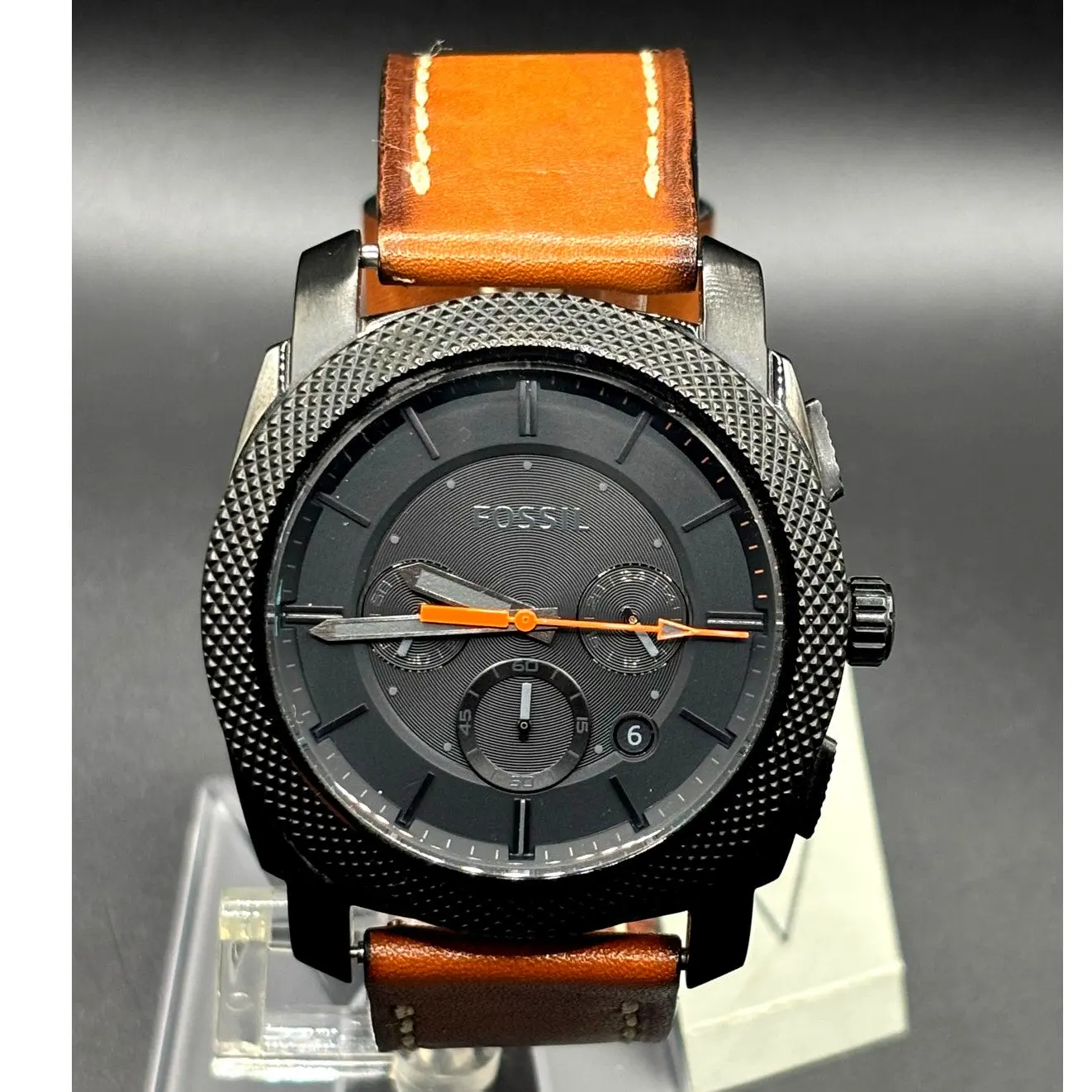 Fossil Machine FS5234 Chronograph Black Brown Leather Men’s Watch 45mm