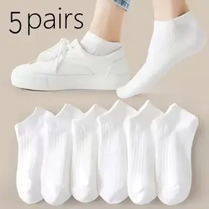 5 Pairs Unisex Solid Color Low-Cut Boat Socks - Summer No-Show Ankle Socks for Men & Women, Colors - Bulk Pack for Sneakers,, Boat - Hand Washable Casual Wear