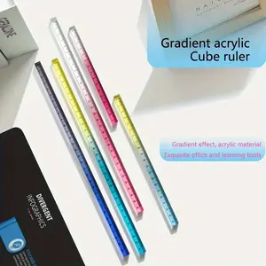 1 simple gradient transparent acrylic square ruler Measuring student drawing measurement hard and durable, smooth and comfortable, office and Learning desktop tools.