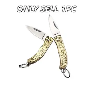 Mini Folding Pocket Knife Brass Material Floral Design Ideal for Daily Cutting Tools Compact Portable Edging Accessory Camping Knives Outdoor Tools