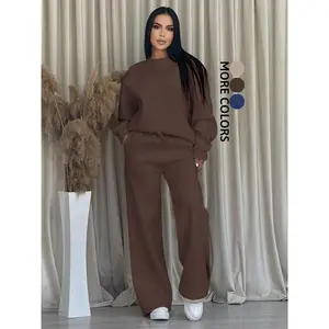 Women's Plush Fleece-Lined Loose-Fit Basic 2-Piece Set - Simple Lady's Comfortable Casual Outfit with Bottom, Ideal for Daily & Sports Use (Gift)