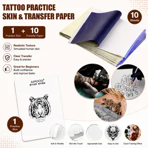 Lambskin Tattoo Practice Skin + 10Pcs Transfer Paper Dual-use Hand & Machine Tattoo Stencil Gel Complete Tattoo Supply Kit