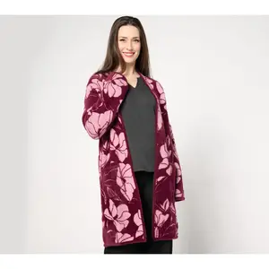 Susan Graver Jacquard Open Front Cardigan with Patch Pockets