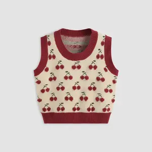 Cider [size 0-10] Round Neckline Cherry Knitted Crop Vest