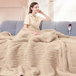 Heated Blanket Full Size 72"X84" Beige - Soft Double Sided Sherpa Electric Blanket with LED Display, 6 Heating Levels & 10 hrs Timer, Machine Washable & Fast Heating, Gift for Women