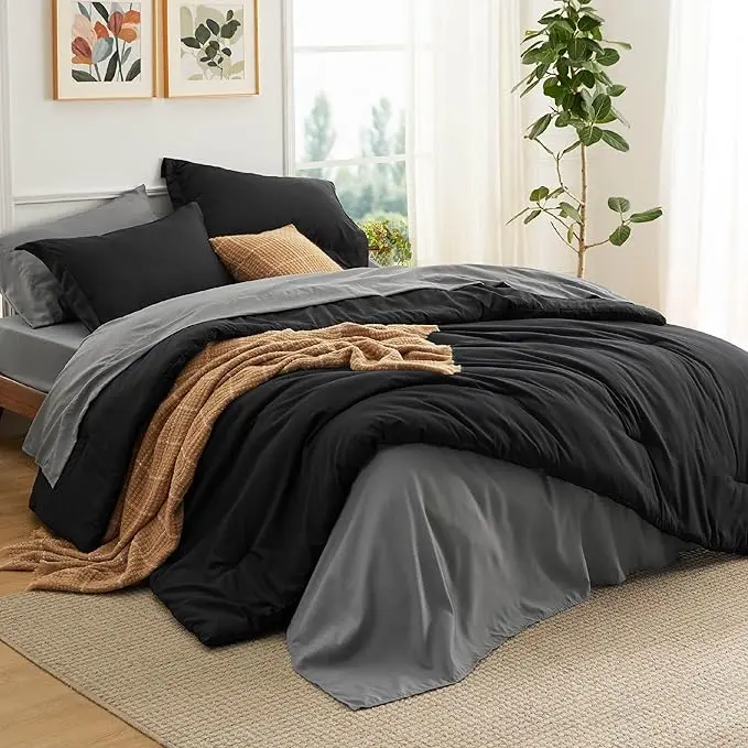 【Father 's Day Gift】Bedsure Reversible Soft Comforter Set - Moody Bedroom Style,5 Pieces Ultra-Soft Boho Comforter Machine Washable with Sheets Pillowcases & Shams Fits Mattresses OEKO-TEX Certified for Safety