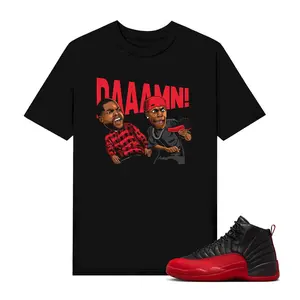 Shirt To Match AJ 12 Flu Game Sneaker Matching Tee, Jordan 12 Flu game Sneaker Tees Black DAAAMN Sneakers, black red jordan shirt