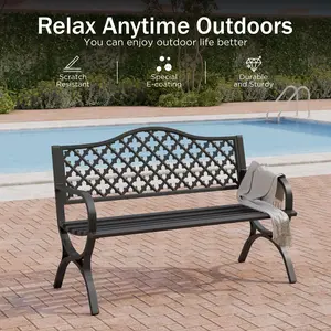 Phivilla 50" Garden Metal Benches for Outdoors Weatherproof 2-Person Steel Benches Furniture for Garden, Patio, Porch, Black