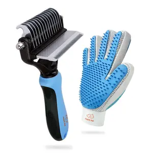 Ozark Pet De-shedding Brush for Dogs and Cats - 2-Side De-matting Tools & Shedding Brush Combo, Ultra-Durable Stainless Steel, Compact Design for Dogs & Cats