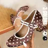 Spring summer style, single-strap with round pin buckle, polka dot round toe, thick heel rubber sole, retro, Fashion, Classy, Elegant, brown white, women's Mary Jane high heels, Fashionable party shoes, party/wedding/Dinner/Work/Date, Party Footwear