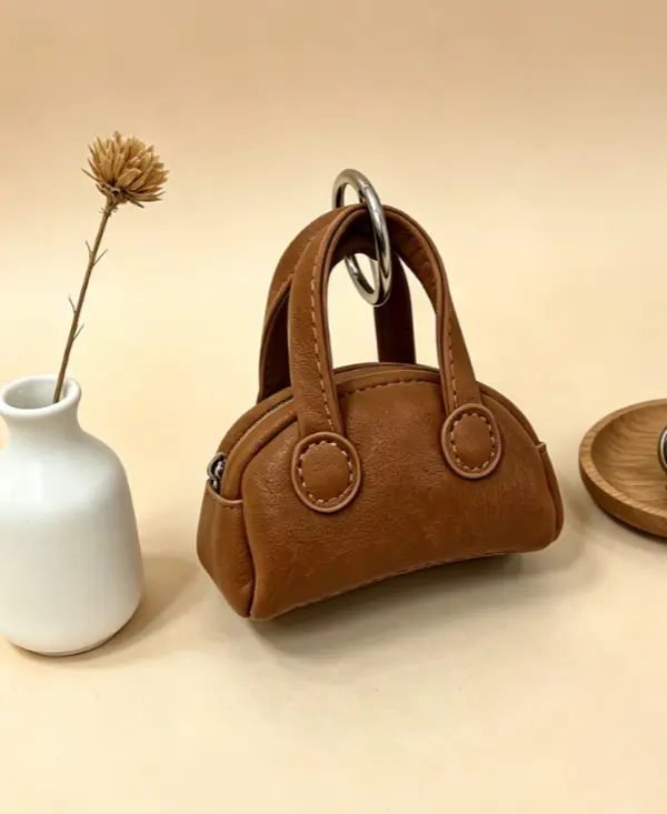 1pcs-Mini Faux Leather Handbag Key Pouch, Cute Mini Zipper Coin Purse with Keyring, Portable Earbud & Car Key Storage Bag, Multi-Color Small Pocket Accessory for Daily Bag Decor