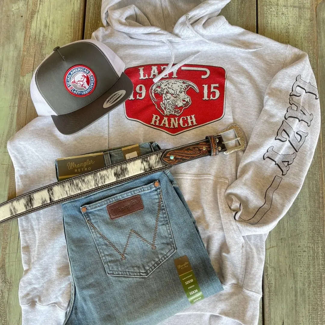 Lazy J Hoodie Men's 1915 Red Ranch Hoodie - Willow Cattle Headquarters Western Pullover Hoodie for Cowgirls & Ranch Lovers